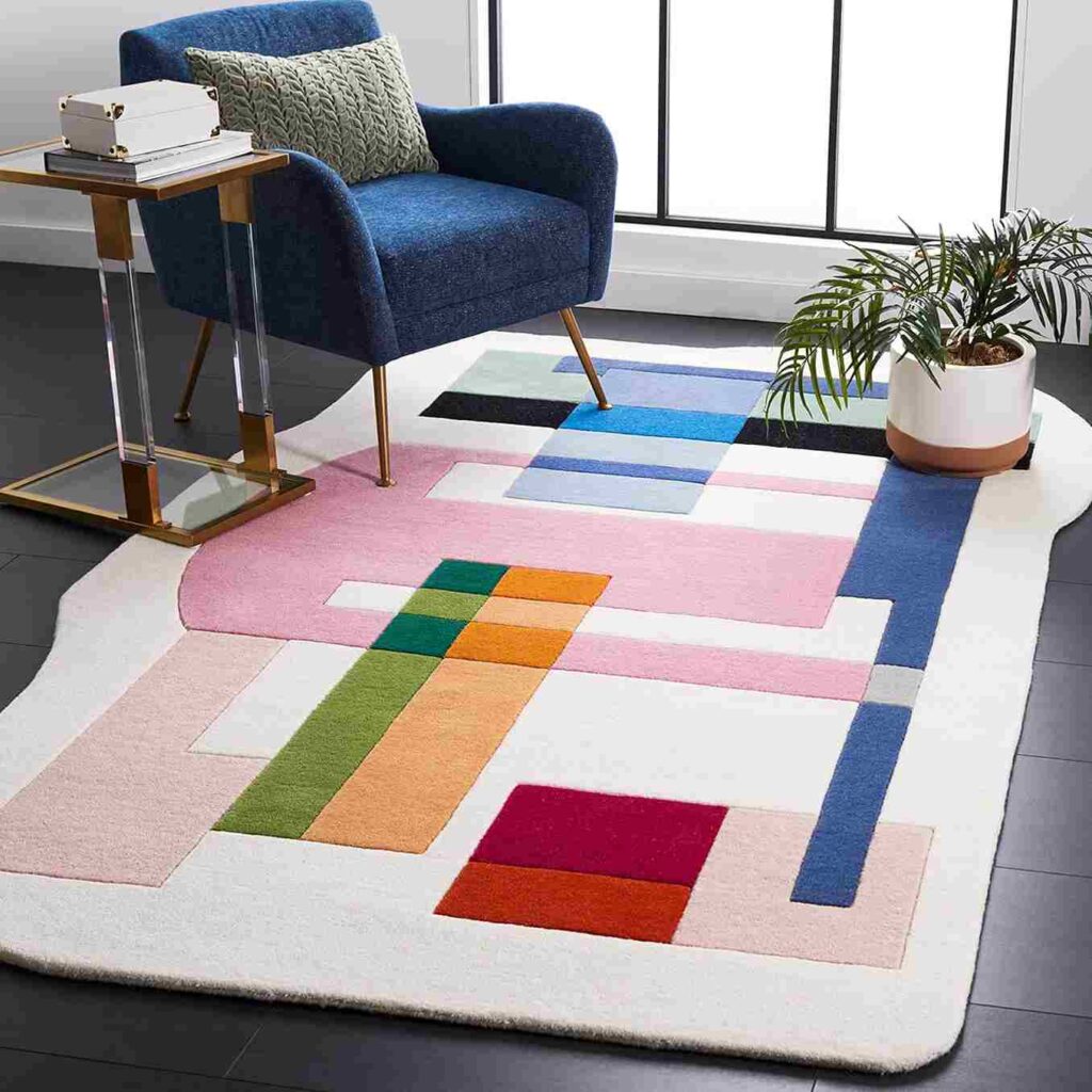 SAFAVIEH Fifth Avenue Collection Area Rug - 8' x 10', Ivory & Pink, Handmade Mid-Century Modern Abstract Wool, Ideal for High Traffic Areas in Living Room